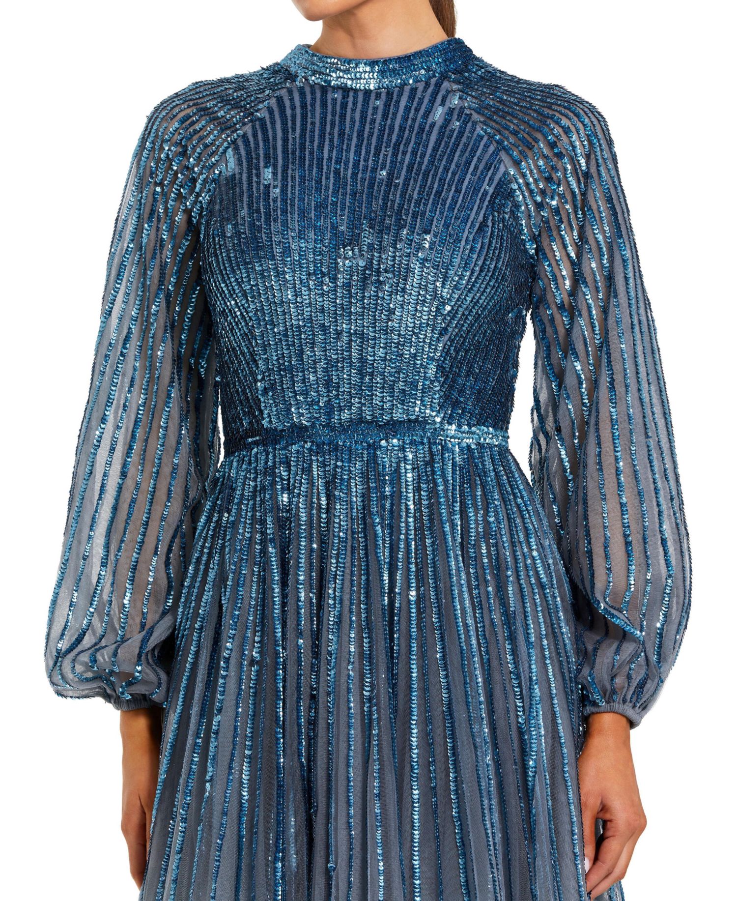 Women's Ombre Beaded Bishop Sleeve A-Line Gown
