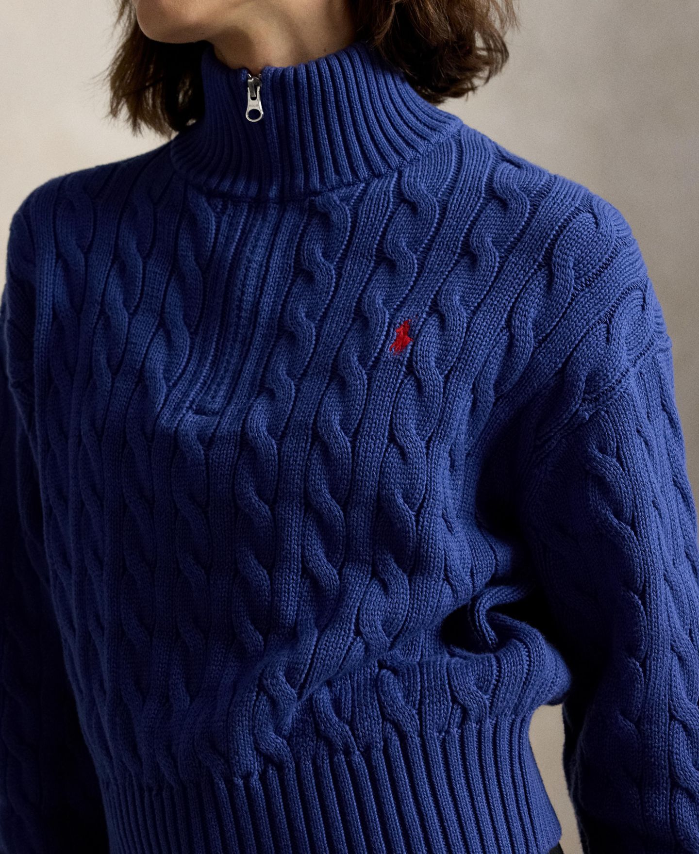 Женский свитер Polo Ralph Lauren Cable-Knit Cotton Quarter-Zip, цвет: Синий — фото 3