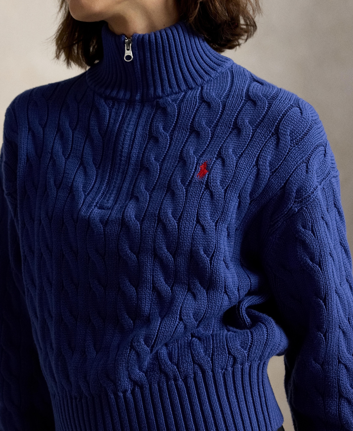 Polo Ralph Lauren Women's Cable-Knit Cotton Quarter-Zip Sweater at