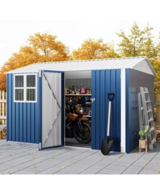 10x8 Feet Outdoor Storage Shed,  Metal Garden Shed with Lockable Doors/Cross Windows, Weather-Resistant Galvanized Steel Shed with Gable Roof
