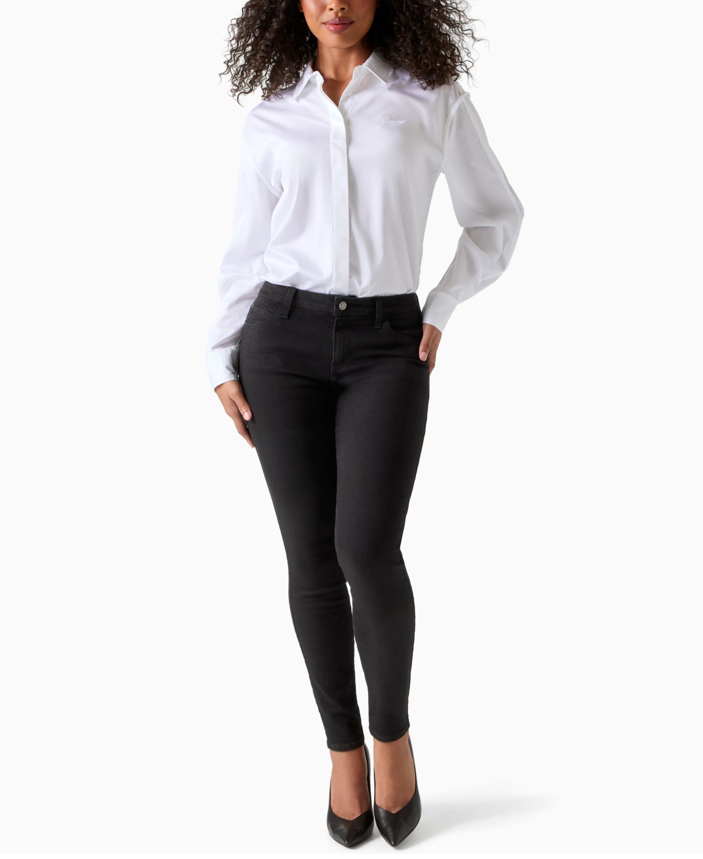 Женские джинсы GUESS Mid-Rise Sexy Curve Skinny, цвет: Чёрный — фото 1