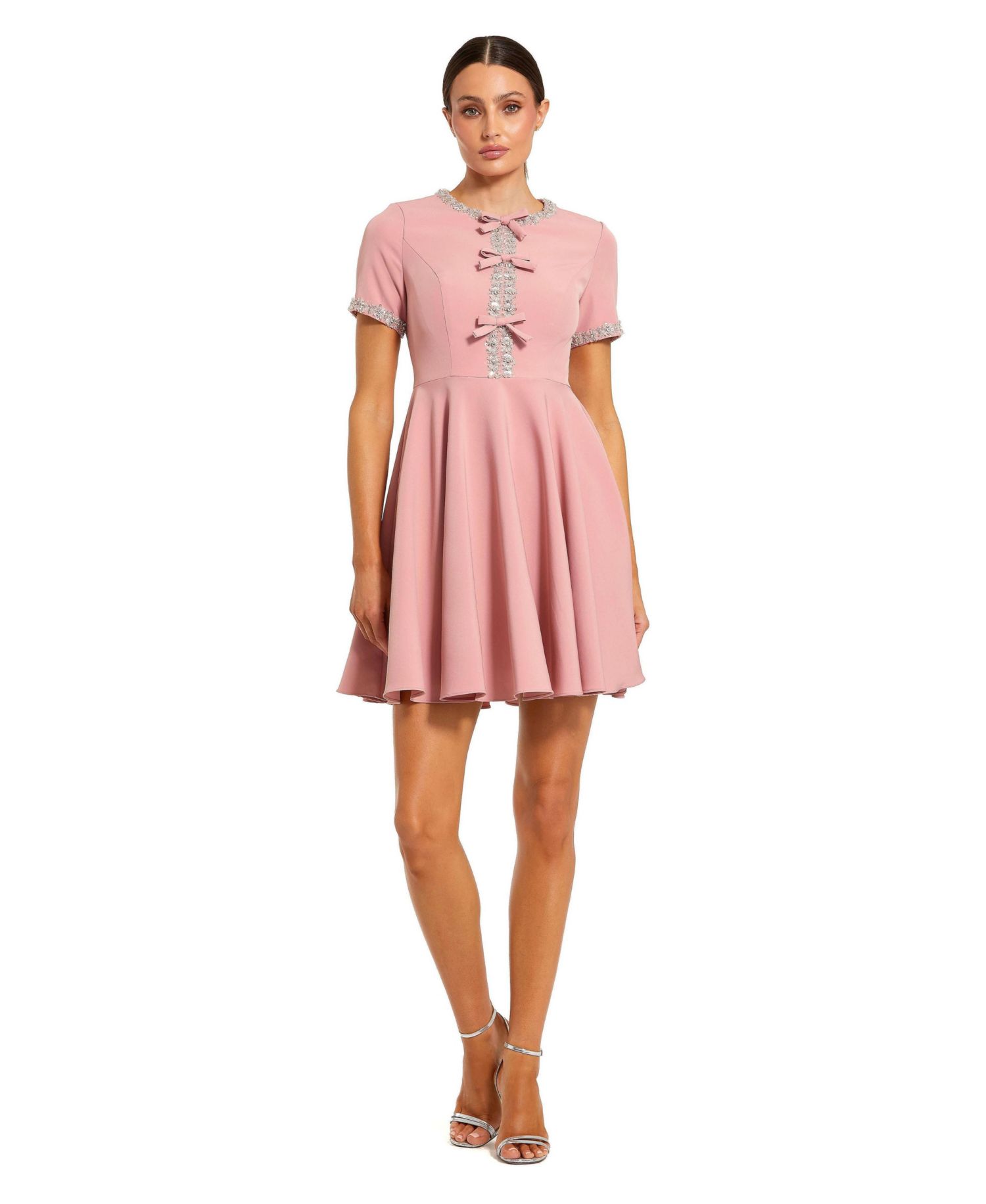Women's Crystal Embellished Bow Front A-Line Mini Dress
