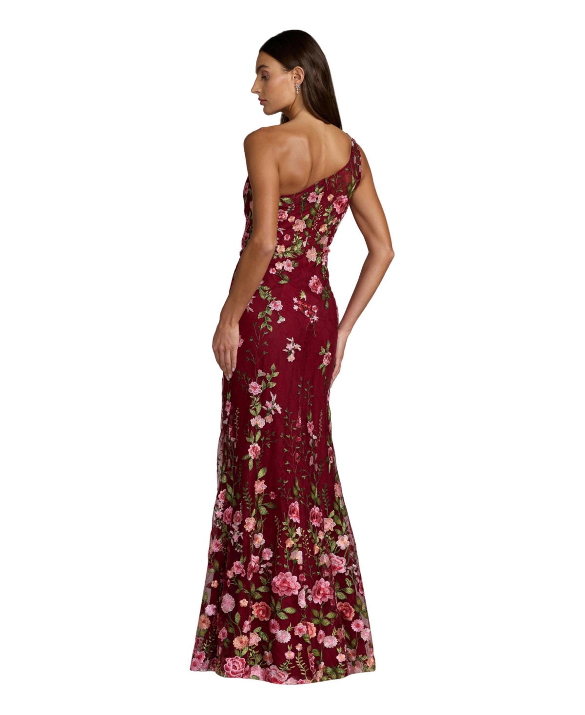 Mac Duggal Petite One Shlouder Lace Embroidered Gown Dresse