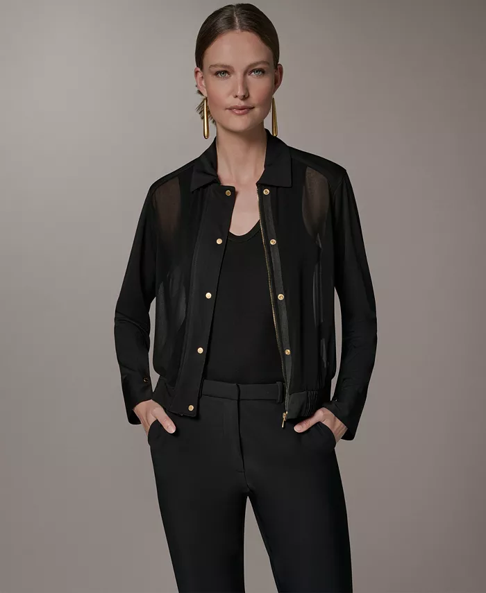 Petite Mix Media Zipper Jacket - thumbnail 2