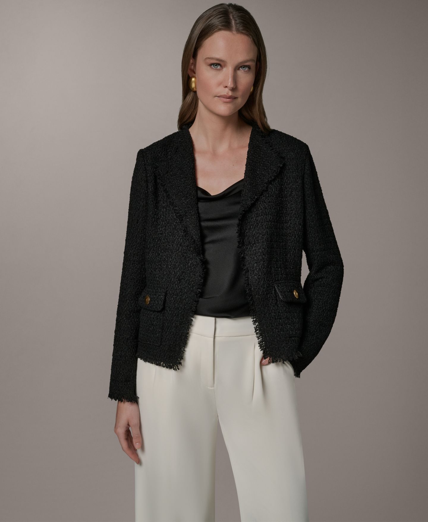 Женская куртка Donna Karan New York Petite Open-Front Long-Sleeve Jacket, цвет: Чёрный — фото 1