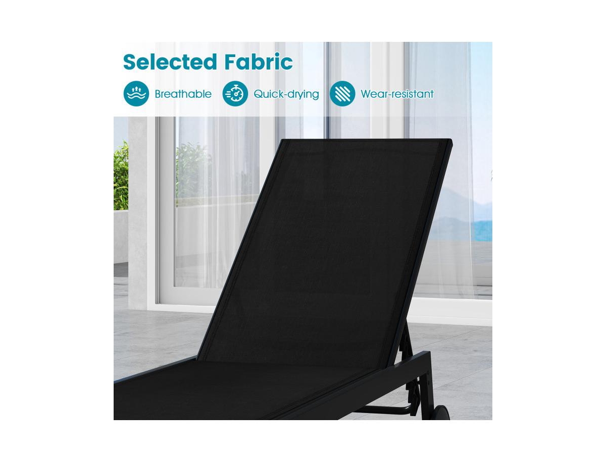 Boyel Living Patio Chaise Lounge Chair with Wheels and 6-Level Adjustable Backrest