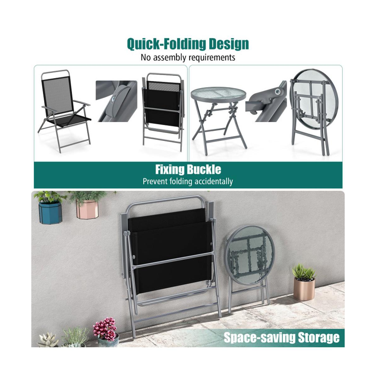 Boyel Living 3 Pieces Patio Folding Chair Set Outdoor Metal Conversation Set