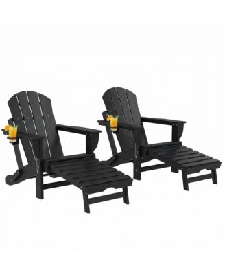 Adirondack Chair Set of 2, HDPE Fire Pit Chair with Cup Holder