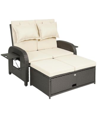 Outdoor Patio Rat Daybed with  Storage Ottoman