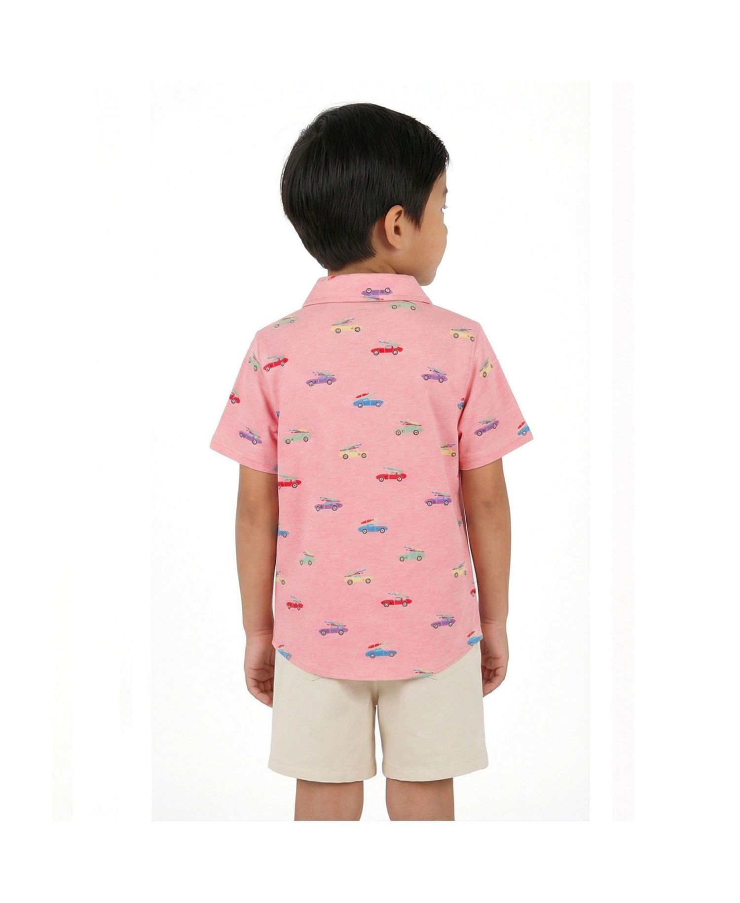 Little Boys Car Print Buttondown and Linen Short Set