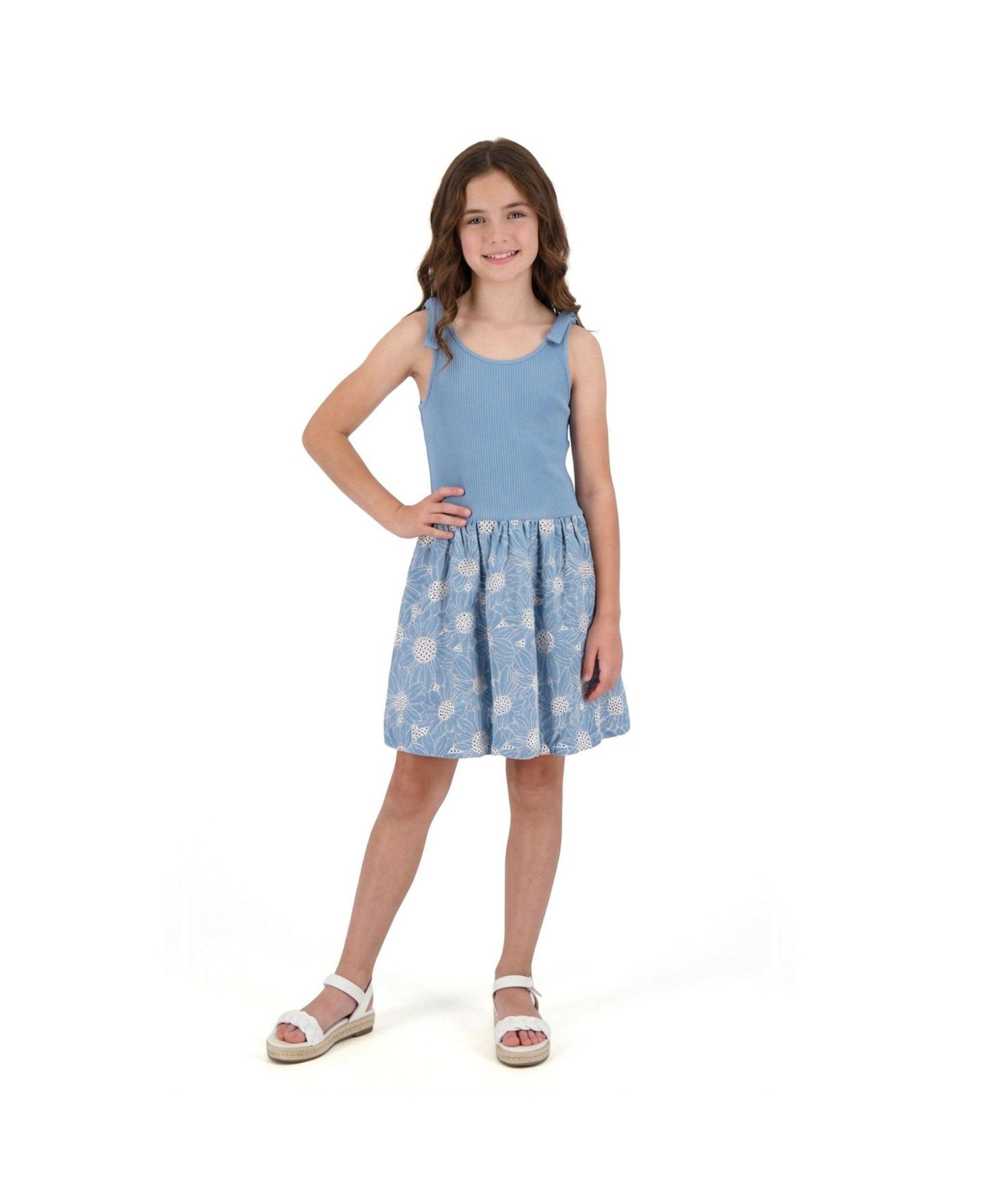 Платья Andy & Evan Floral Eyelet Rib Knit Bow Shoulder Dess для девочек, цвет: Белый — фото 2
