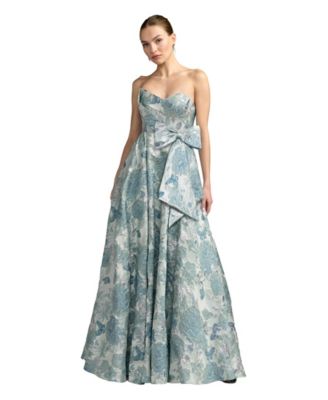 Women's Floral Brocade Strapless Ballgown With Bow