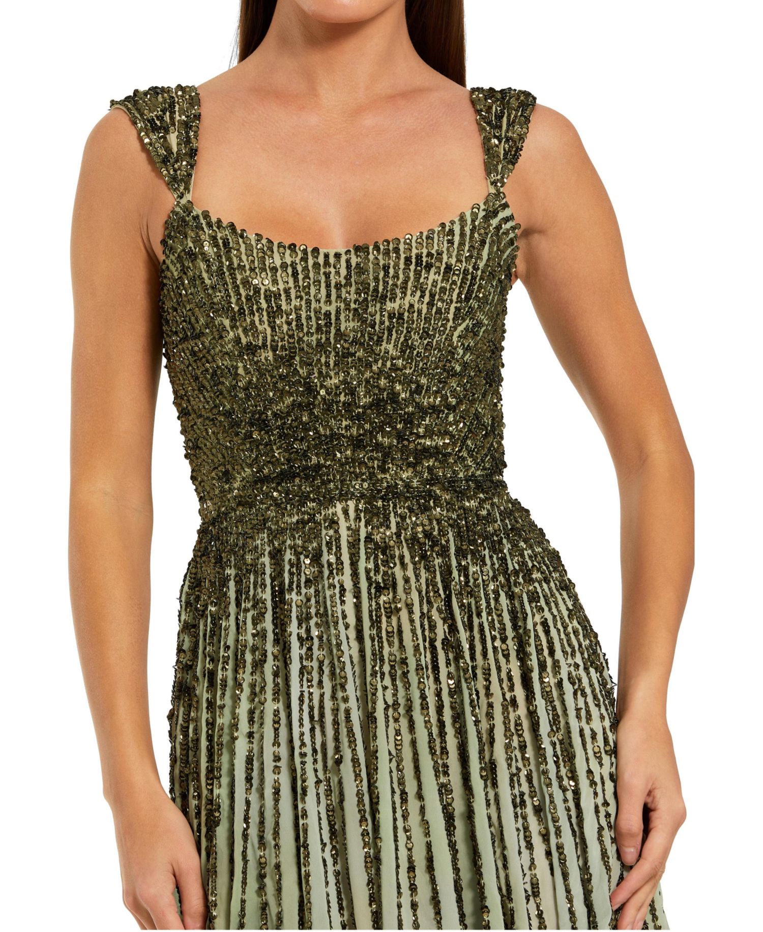 Petite Ombre Beaded Scoop Neck A-Line Gown
