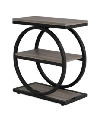 3 Tier End Table with Round Metal Frame for Living Room