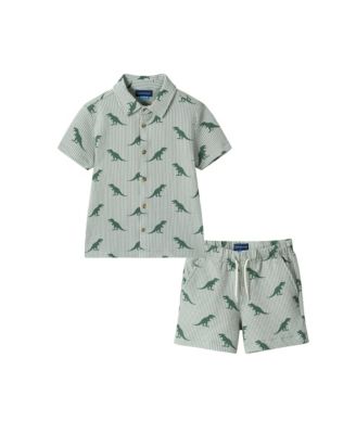 Little Boys Stripe Dino Short Sleeve Cabana Set