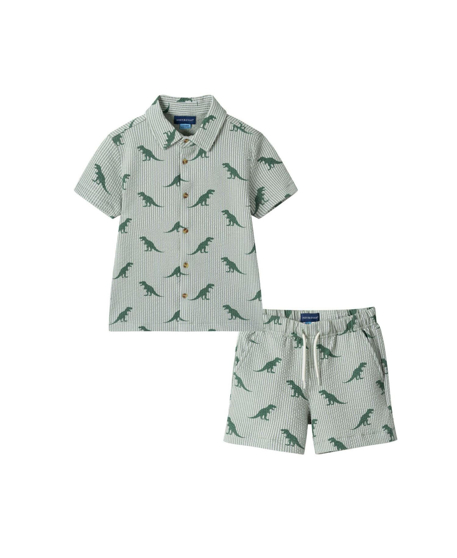 Little Boys Stripe Dino Short Sleeve Cabana Set
