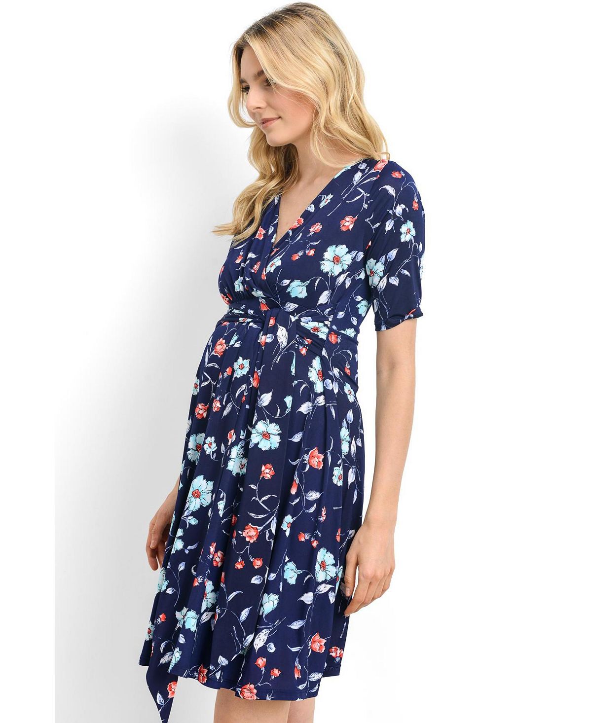 Hello Miz Maternity Floral Short Sleeve Nursing Dress with Waist Tie view 2 — MAYCSS fashion products