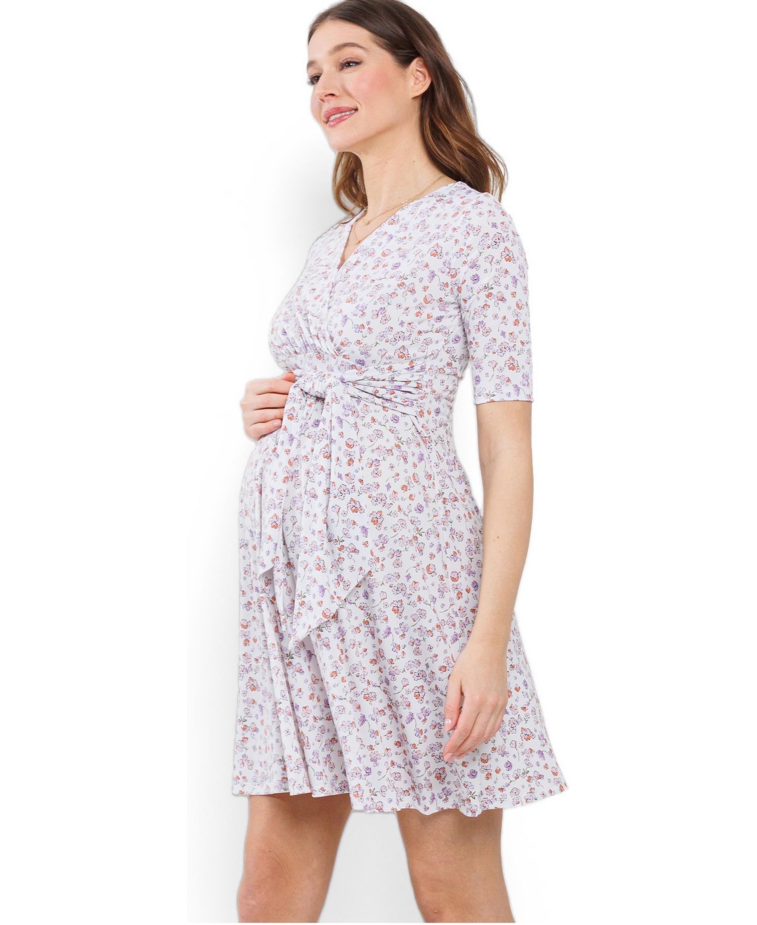 Women's Floral Wrap Nursing Dress with Tie Waist
