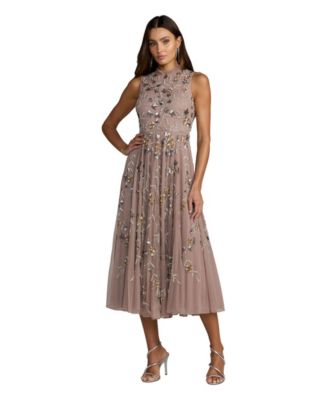 Women's Petite Embellished High Neck Butterfly Sleeve Gown