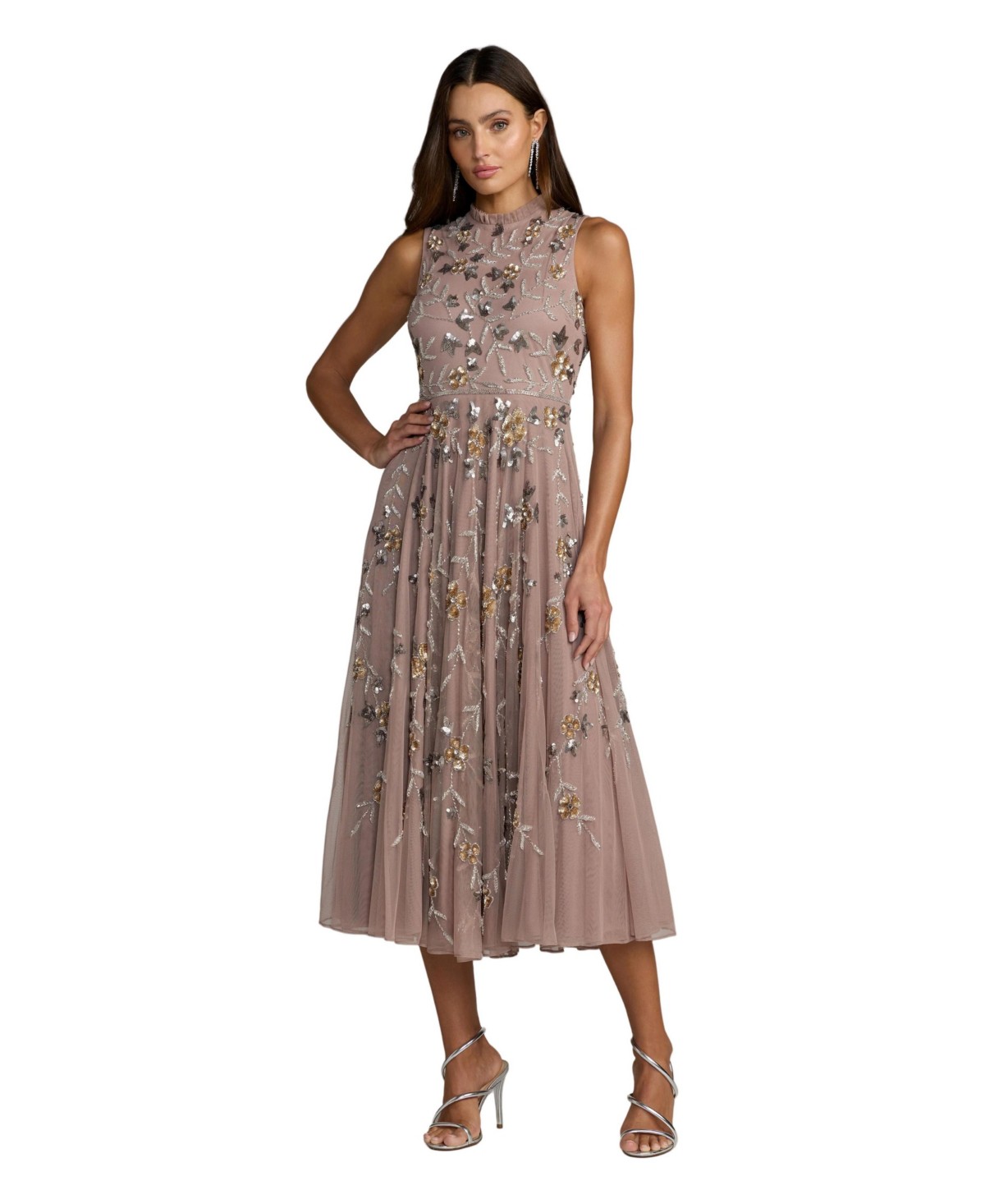 Женские Mac Duggal Women's Petite Embellished High Neck Butterfly Sleeve Gown — фото 1