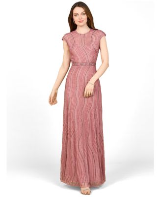 Women's Cap Sleeve, Illusion Neck Beaded Gown