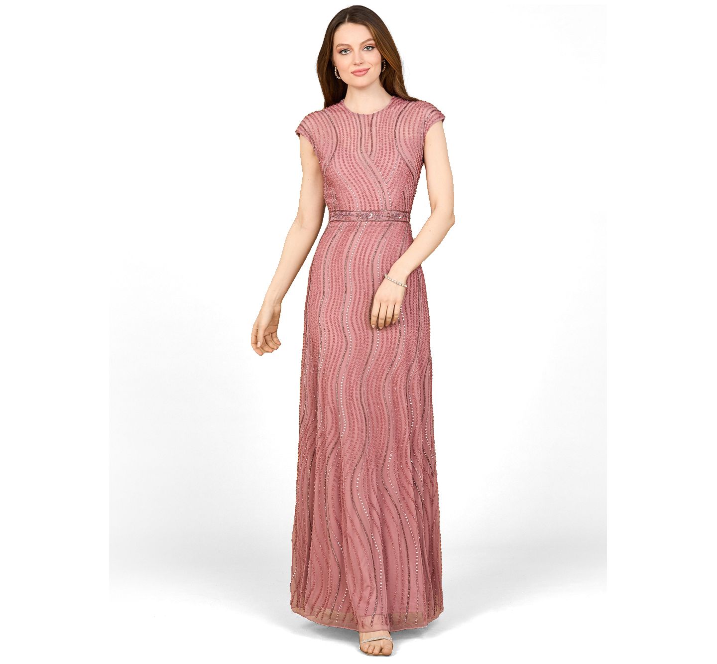 Женская кепка Lara Cap Sleeve, Illusion Neck Beaded Gown, цвет: Пыльный сиреневый — фото 1