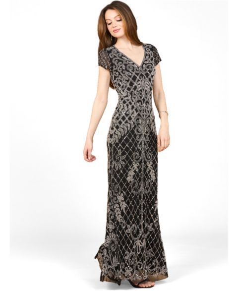 Женская кепка Lara Cap Sleeve Mermaid Beaded Gown, цвет: Чёрный