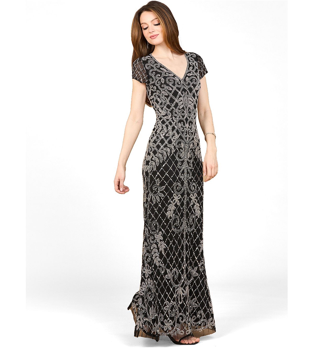 Lara Women's Cap Sleeve Mermaid Beaded Gown view 1 — MAYCSS fashion products