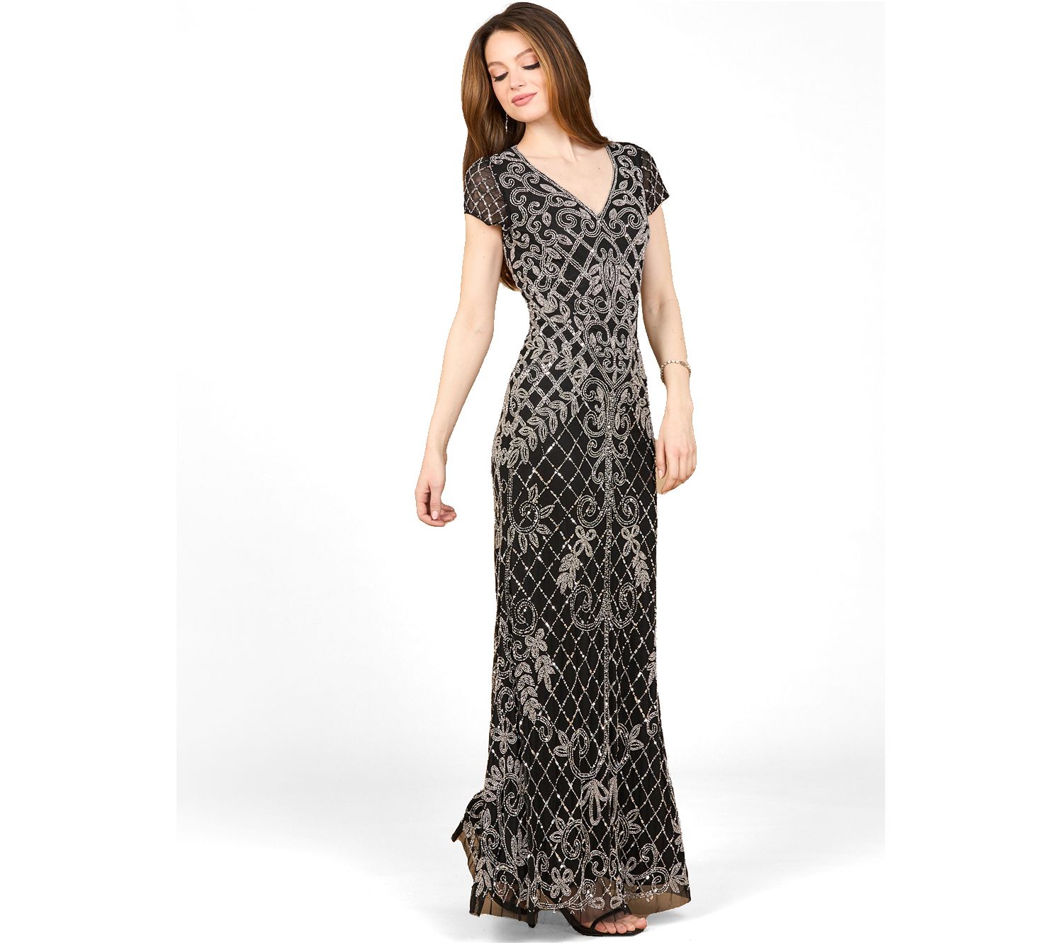 Women's Cap Sleeve Mermaid Beaded Gown