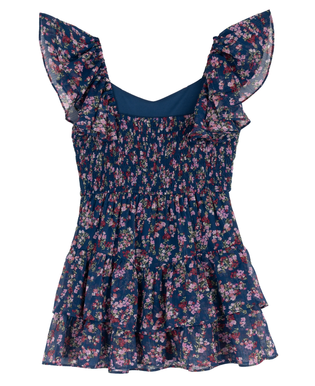 Rare Editions Girls' 7-16 Floral Lurex Stripe Chiffon Dress
