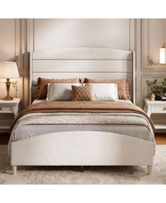 Modern Queen Size Upholstered Platform Bed Frame with Tall Wingback Headboard
