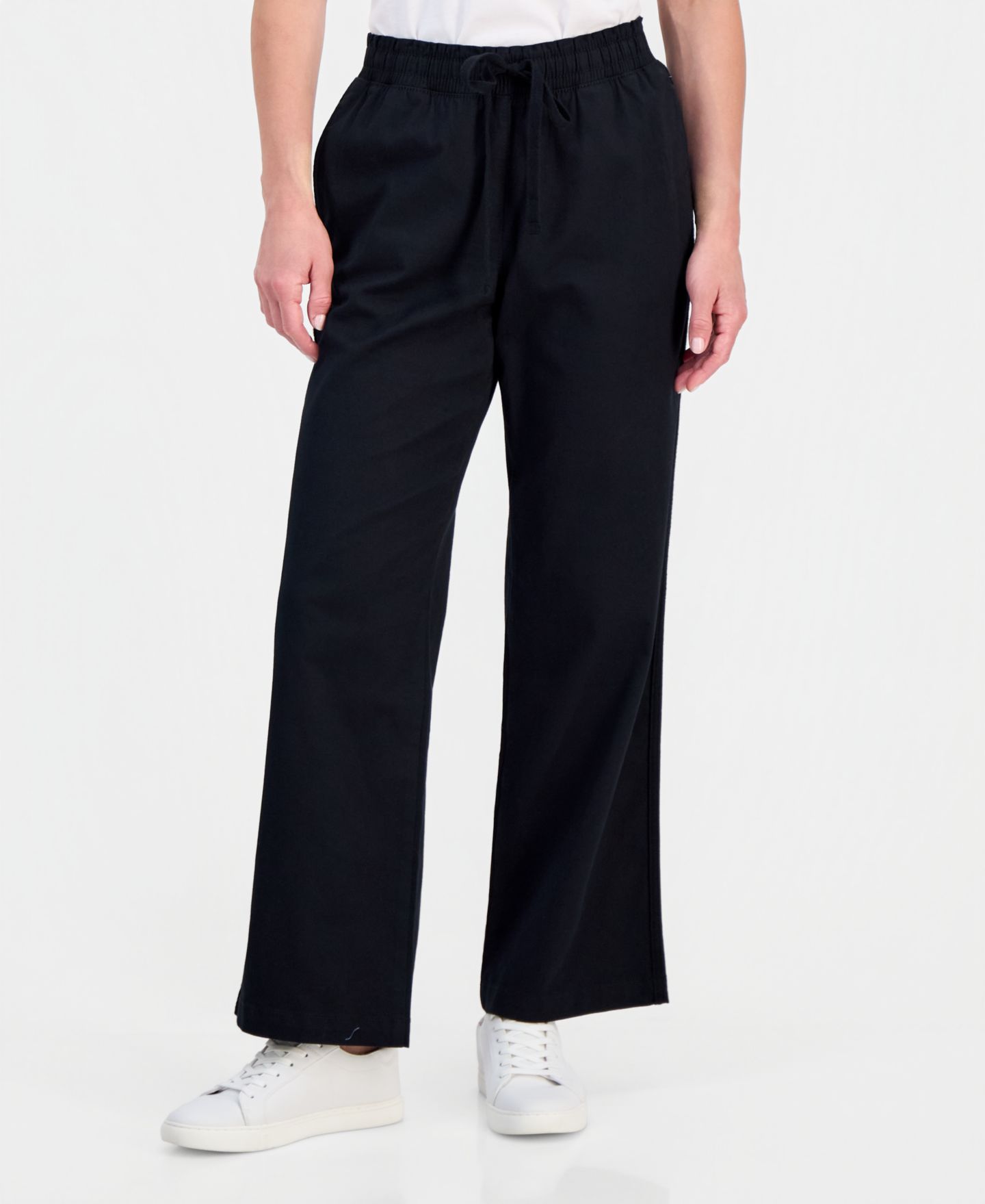 Женские брюки Style & Co Petite Twill-Tape Wide-Leg Pull-On, цвет: Глубокий чёрный — фото 2