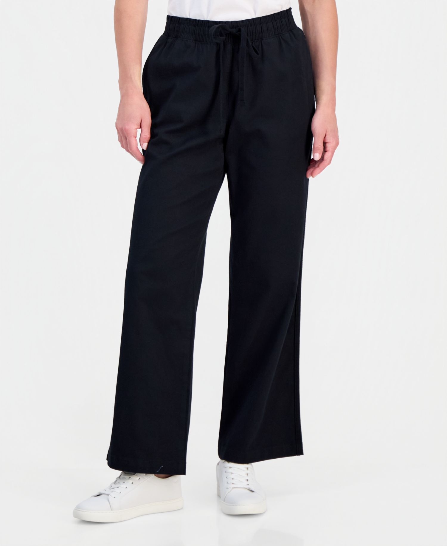 Petite Twill-Tape Wide-Leg Pull-On Pants