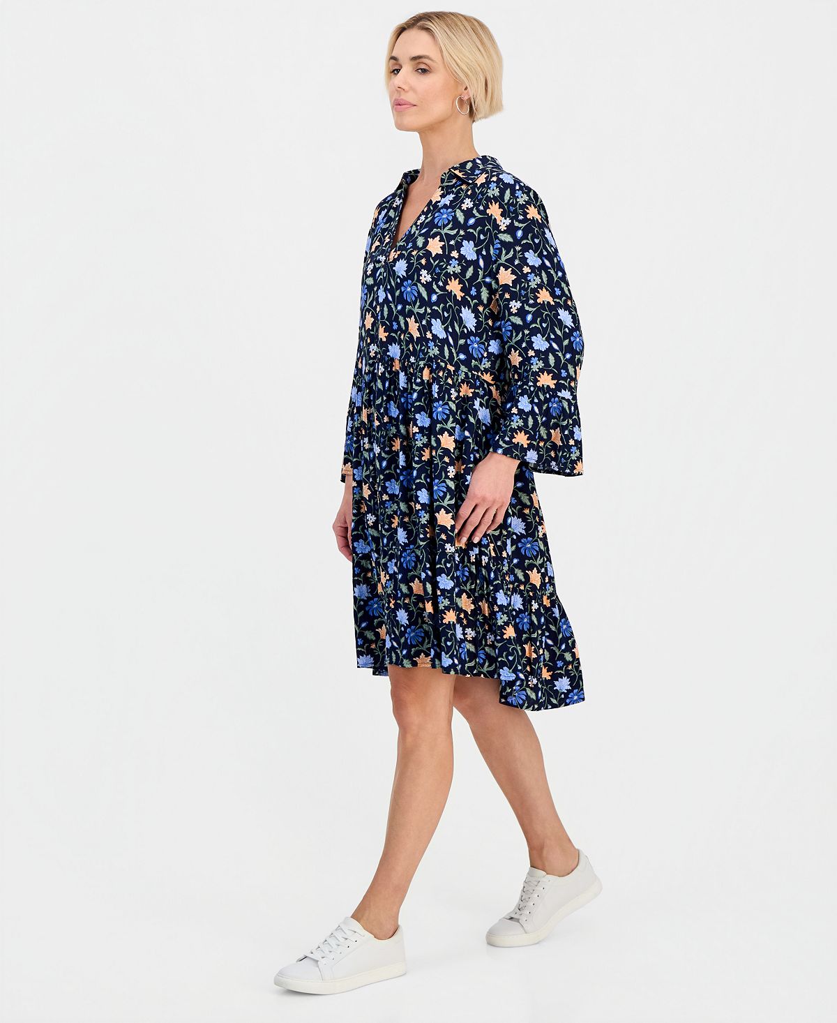Style & Co Petite Printed 3/4-Sleeve Tiered Shift Dress, Macy's Exclusive view 4 — MAYCSS fashion products