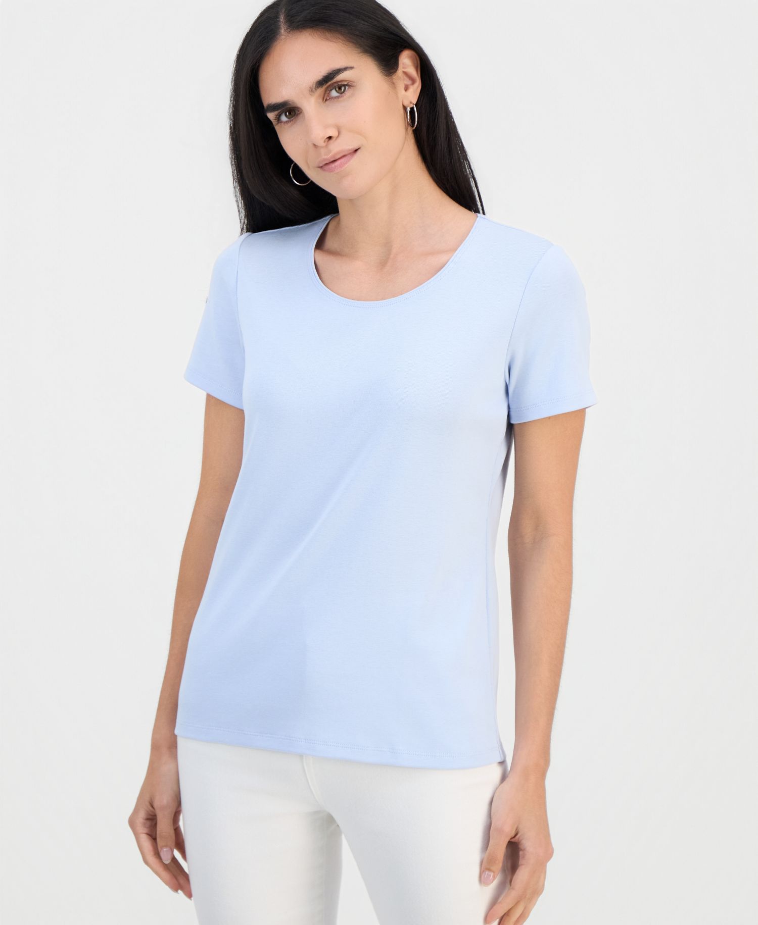 Petite Cotton Scoop-Neck Short-Sleeve Top