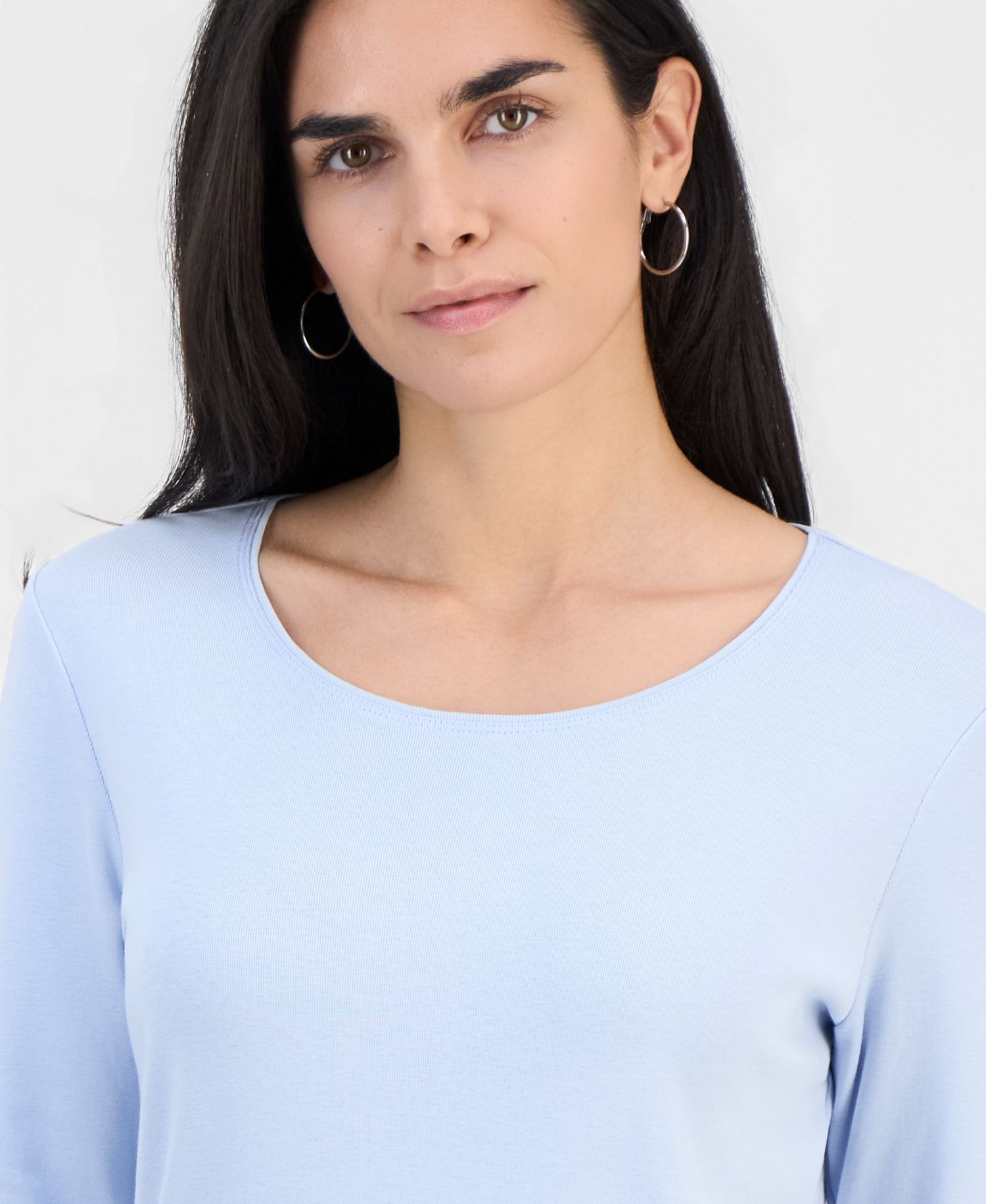 Petite Scoop-Neck Long-Sleeve Cotton Top