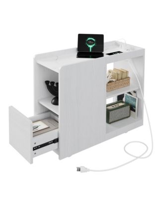 Sideboard with Charging Station, Side Table with Drawer, 3 Level Adjustable Shelf, 2 AC Outlets, USB and Type-c Ports, Lockable Wheels