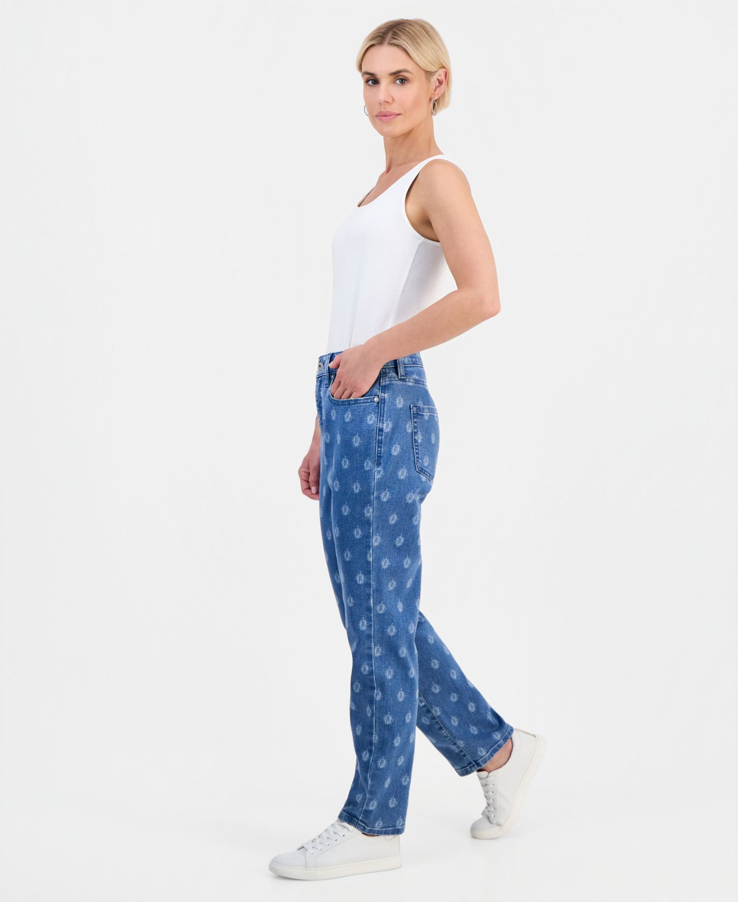 Petite Printed High-Rise Straight Jeans