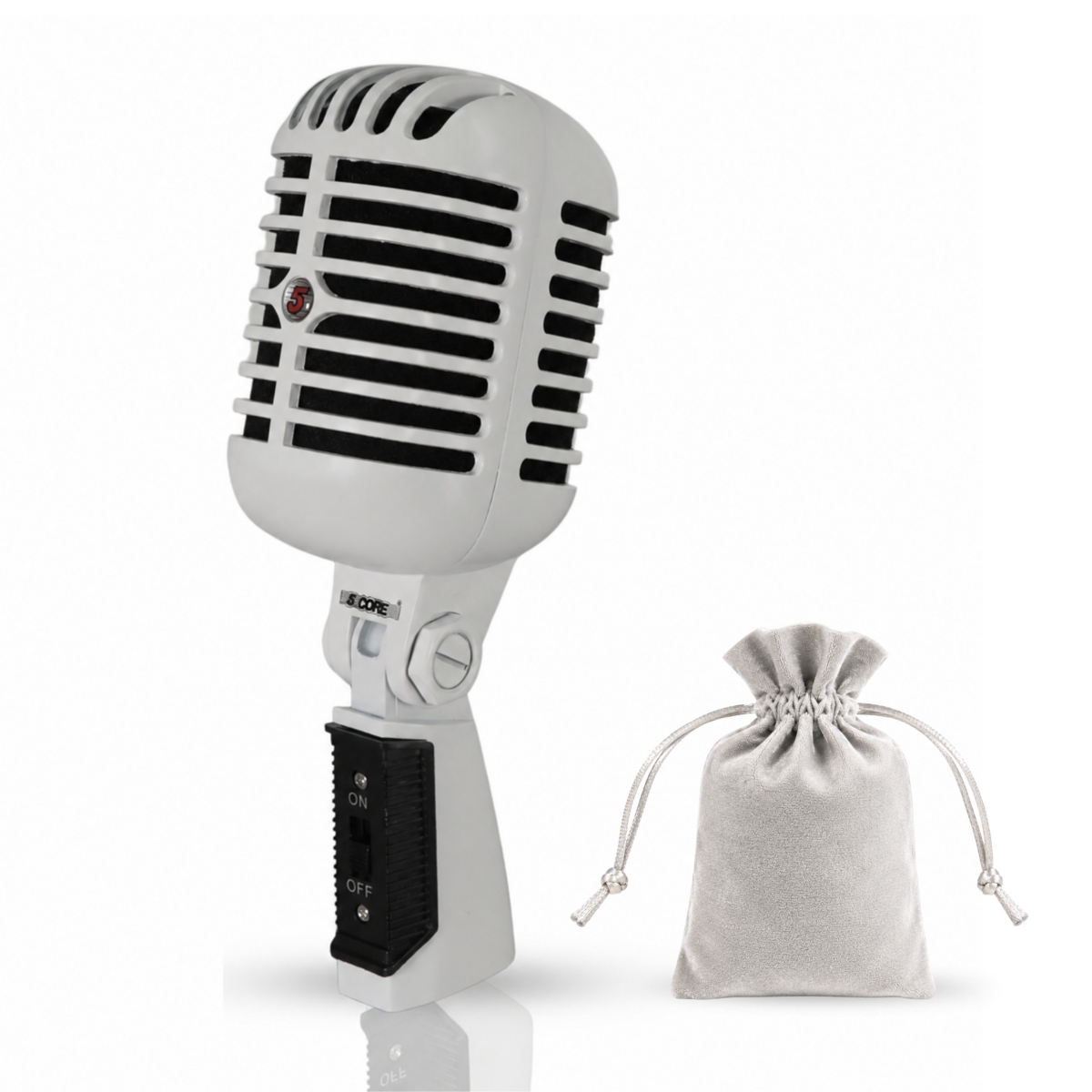 5 Core Retro Dynamic Vocal Iconic Microphone Vintage Style Classic Cardioid Unidirectional Mic - White.