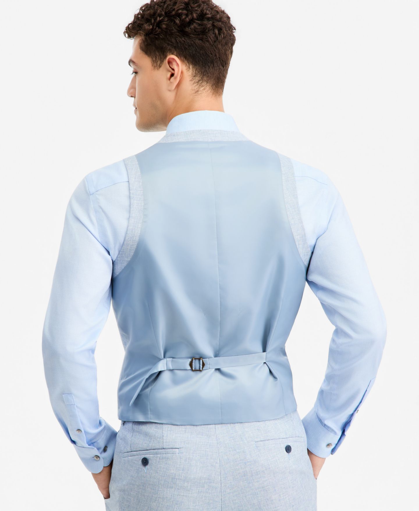 Мужской жилет Bar III Slim-Fit Linen-Blend Suit Separates Vest, цвет: Светлый синий — фото 2