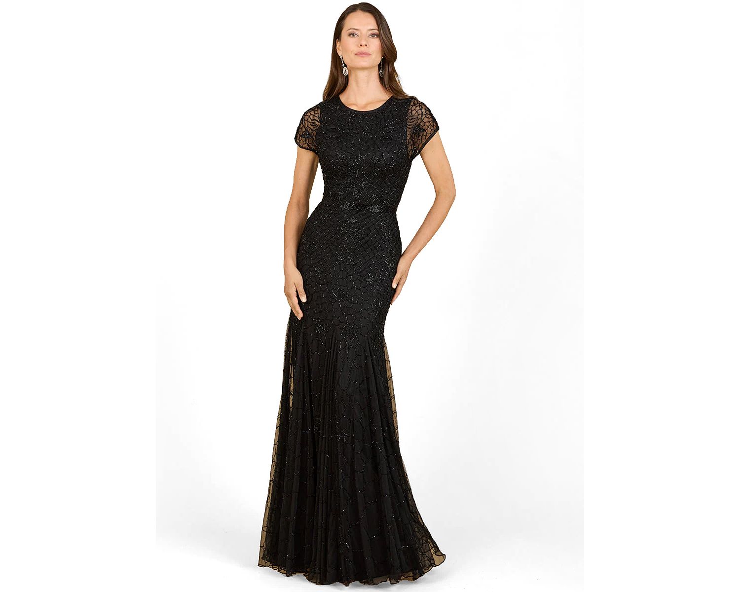 Women's Beaded Mermaid Cap Sleeve Gown