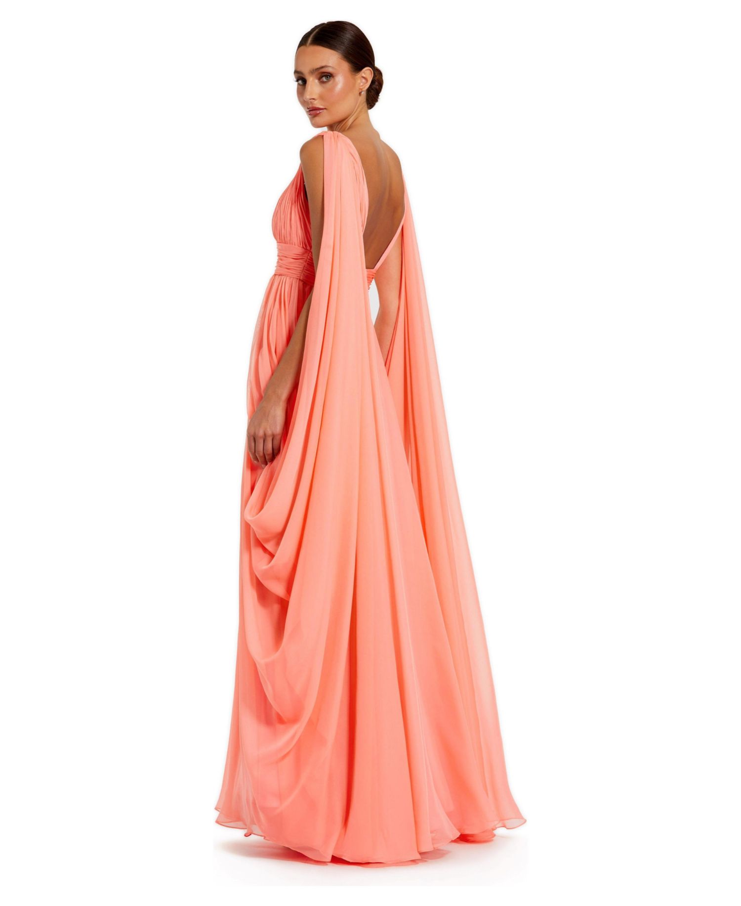 Women's Pleated V-Neck Chiffon Cape Gown