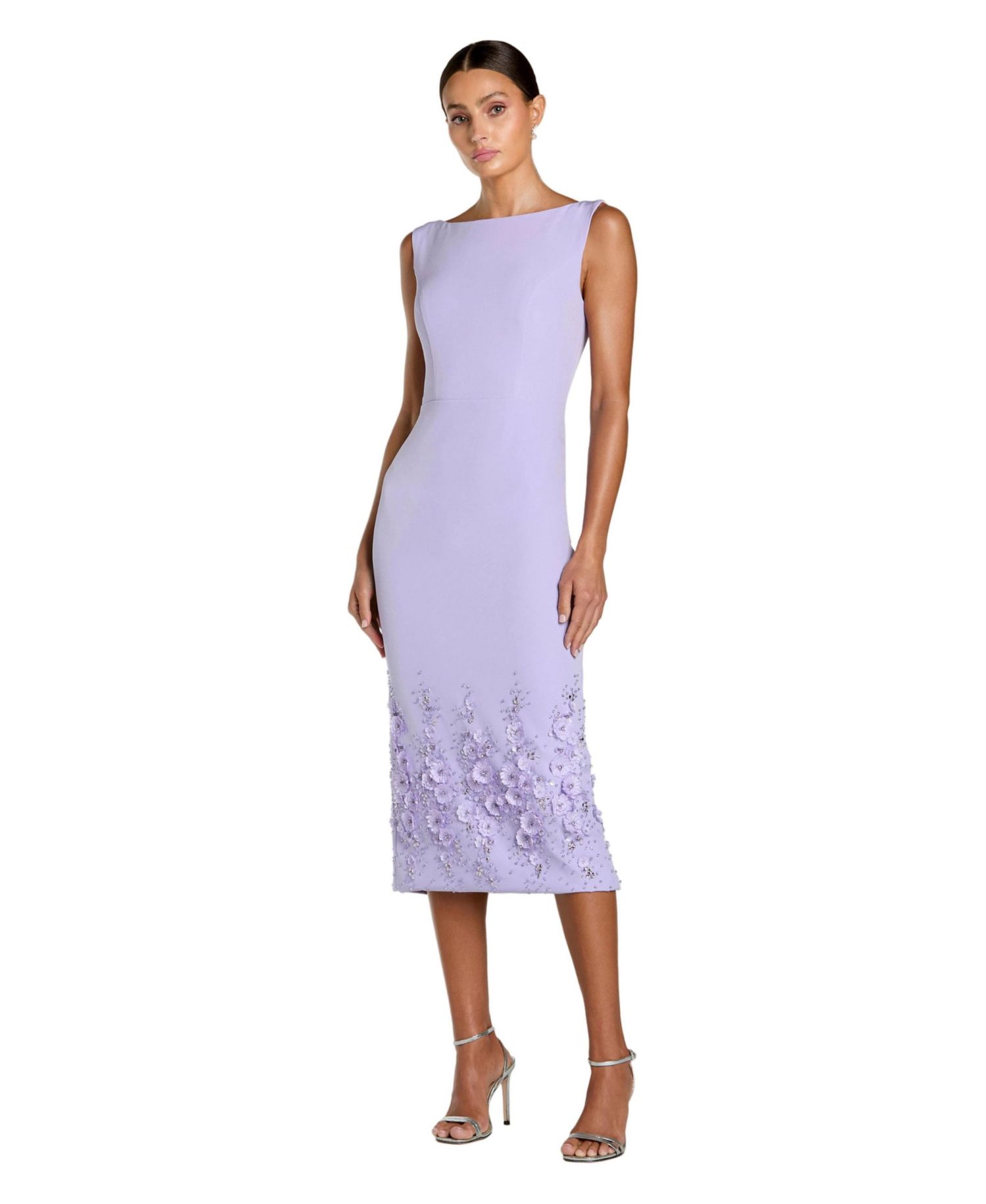 Women's Crepe Sleeveless Midi Dress With Flower Beading