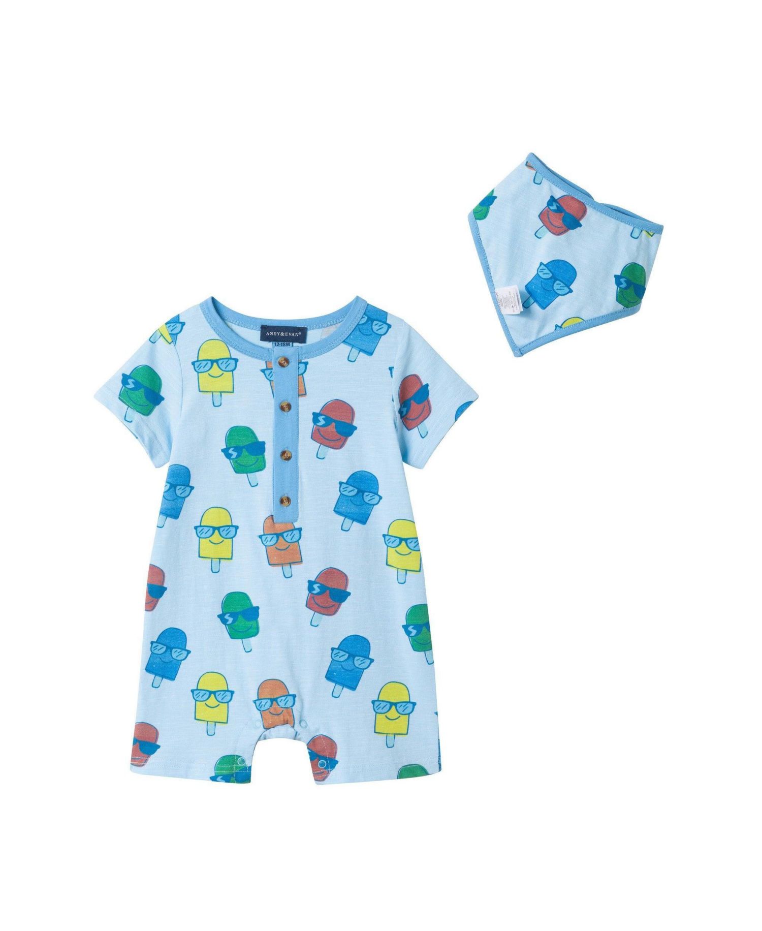Baby Boys Ice-Pops Henley Romper and Bib Set