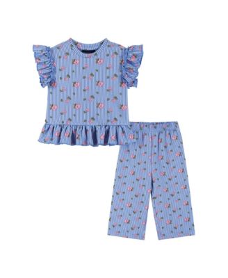 Baby Girls Floral Knit Seersucker Top and Pant Set