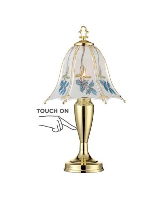 Country Cottage Accent Table Lamp 18" High Brass Touch On Floral Glass Shade for Bedroom Living Room Nightstand Family House