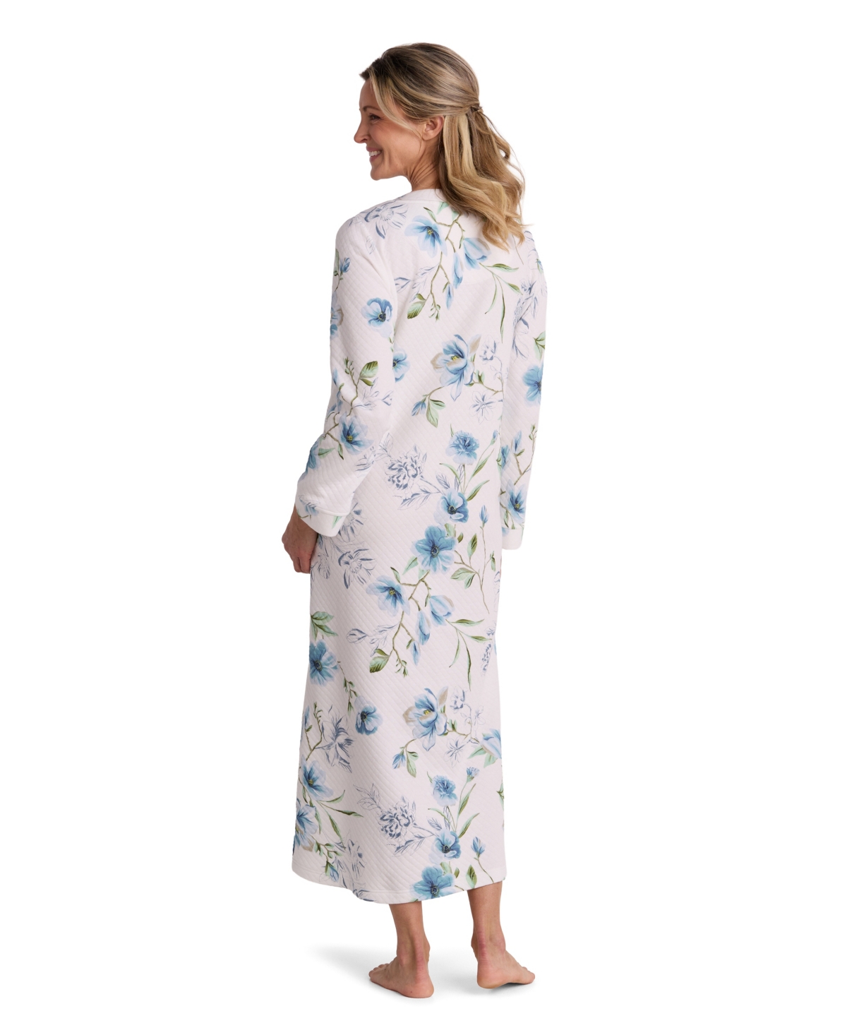 Miss Elaine Women's Long-Sleeve Printed Long Zip Robe