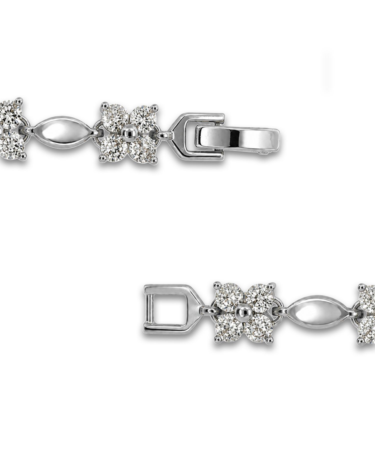 Cubic Zirconia Flower Design Polish Oval Link Bracelet