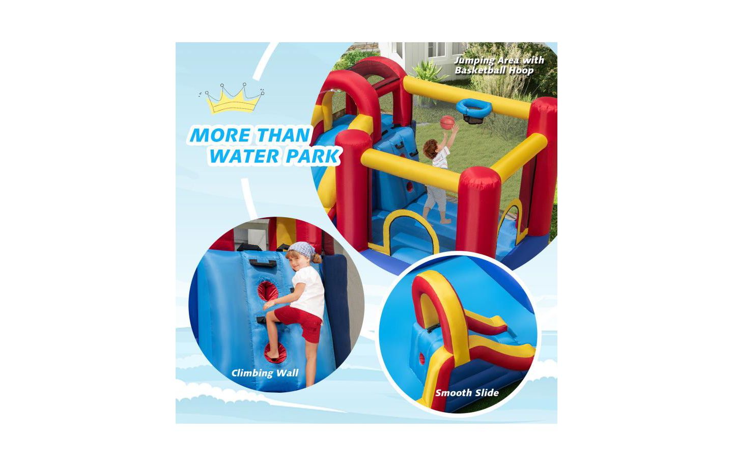 Детская игрушка Slickblue Inflatable Water Slide Bounce House 7-in-1 with 680W Blower, Accommodates Up to 3 Children, Ages 3+, цвет: Красный / Жёлтый — фото 10