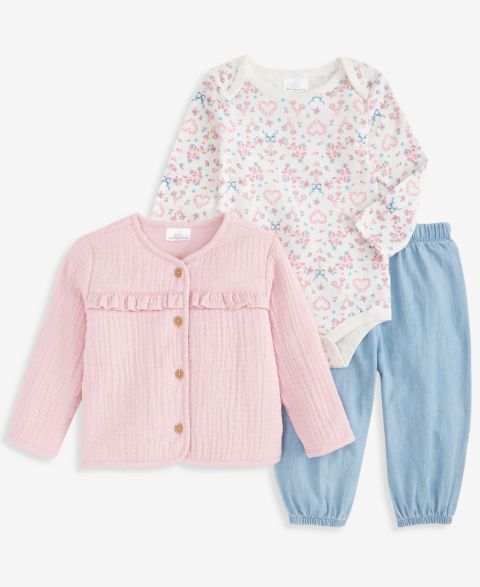 Детский комплект First Impressions для девочки 3M-24M: куртка, боди и брюки-баллоны